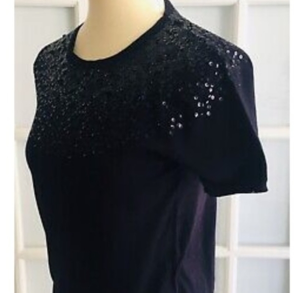 Tahari Sequin Pullover Short Sleeve Knit Sweater Black Size 8 - Picture 5 of 9